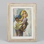Oljemålning, Rudolf Gowenius (1896-1960), Sverige. Mor med barnsignerad. Olja på pannå, 33x22 cm, yttermått inklusive ram: 47x35 cm